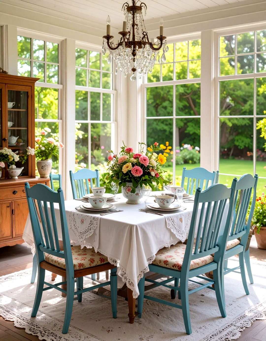 Vintage Sunroom Dining with Antique Finds - 24 Sunroom Dining Room Ideas