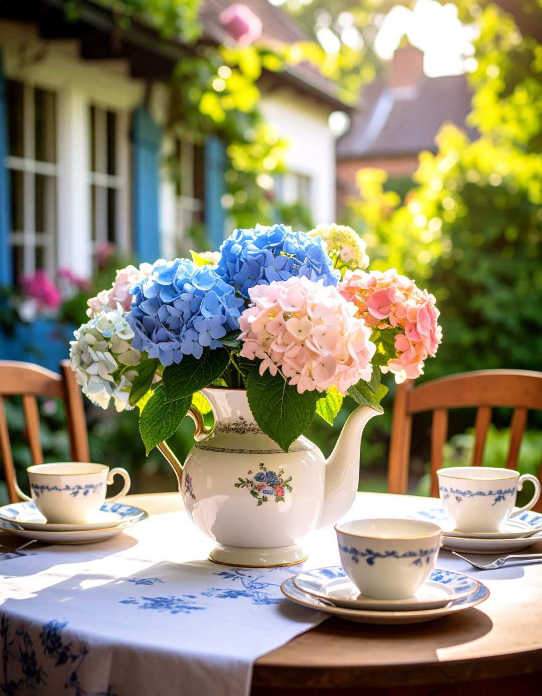Vintage Teapot Hydrangea Arrangements - 24 Hydrangea Centerpiece Ideas