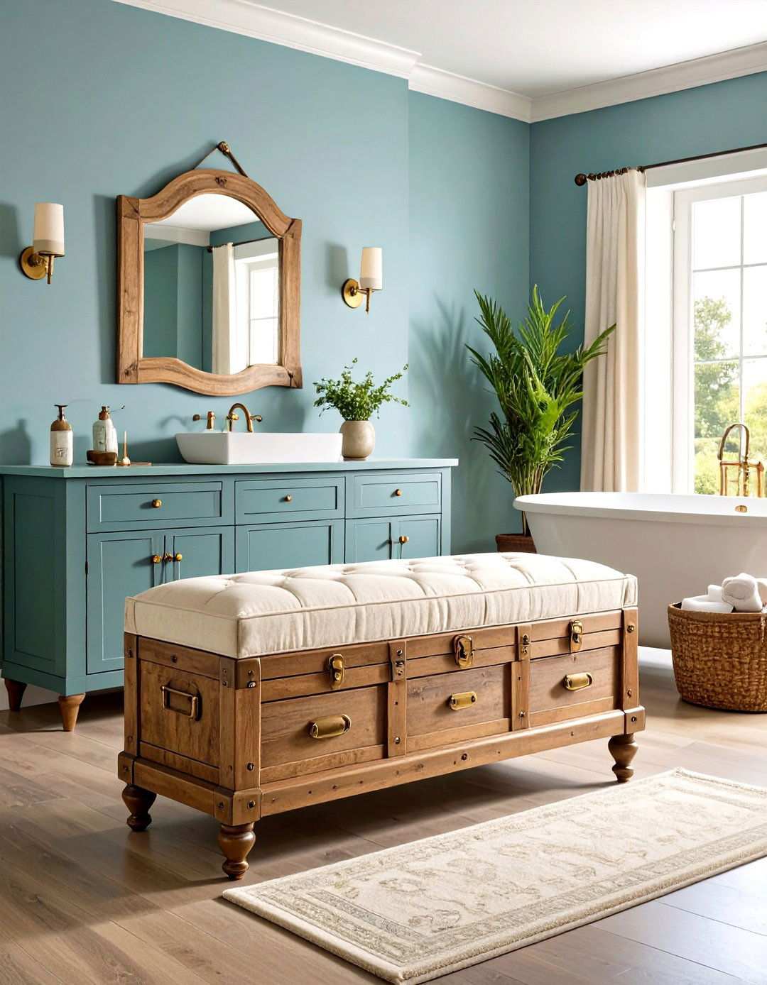 Vintage Trunk Storage Bench with Padded Top - 24 Toilet Paper Storage Ideas