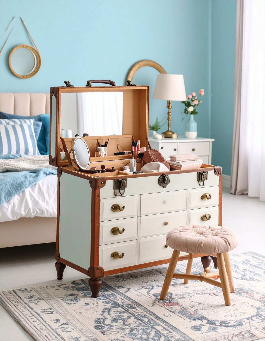 Vintage Trunk Vanity for Unique Character - 24 Makeup Vanity Ideas