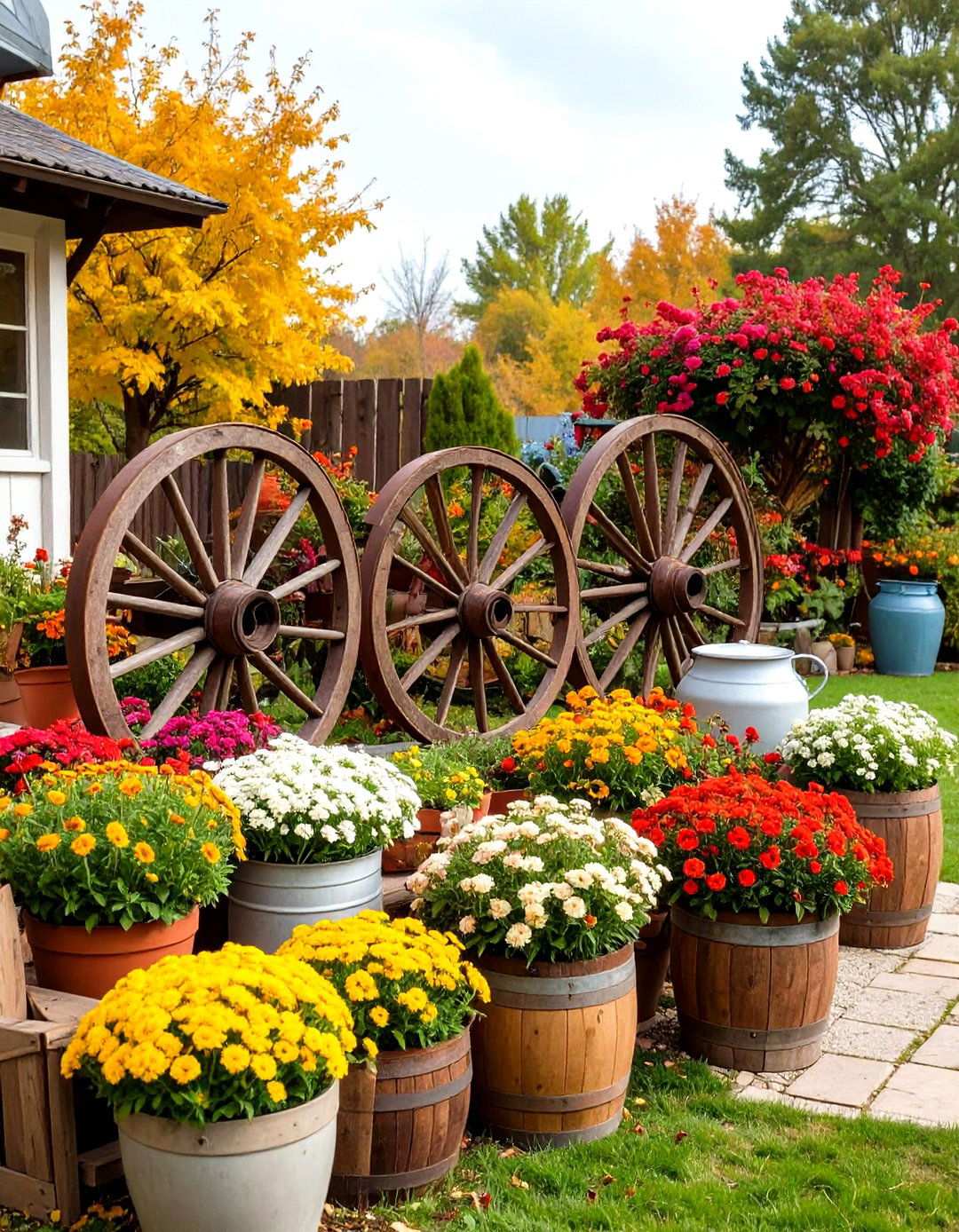 Vintage Wagon Wheel Accent Patio - 24 Rustic Patio Ideas