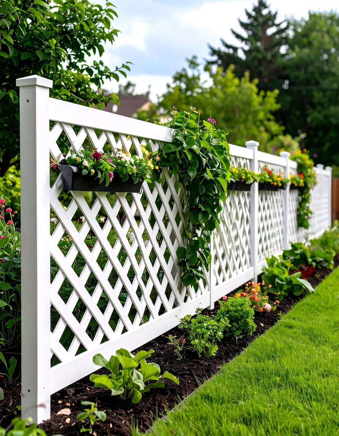 Vinyl Lattice Fence with Climbing Plant Support - 24 Vegetable Garden Fence Ideas