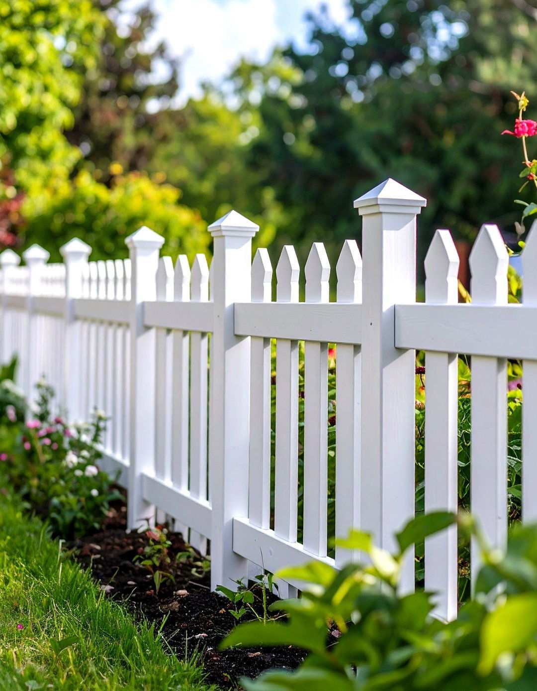 Vinyl Privacy Fence with Decorative Elements - 24 Vegetable Garden Fence Ideas