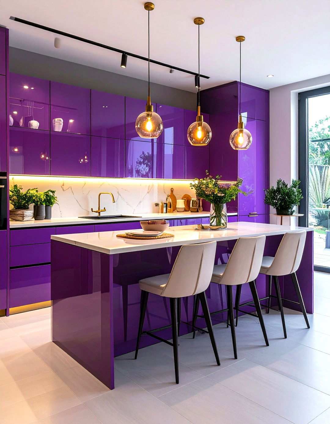 Violet Glass Door Display Kitchen - 24 Purple Kitchen Ideas