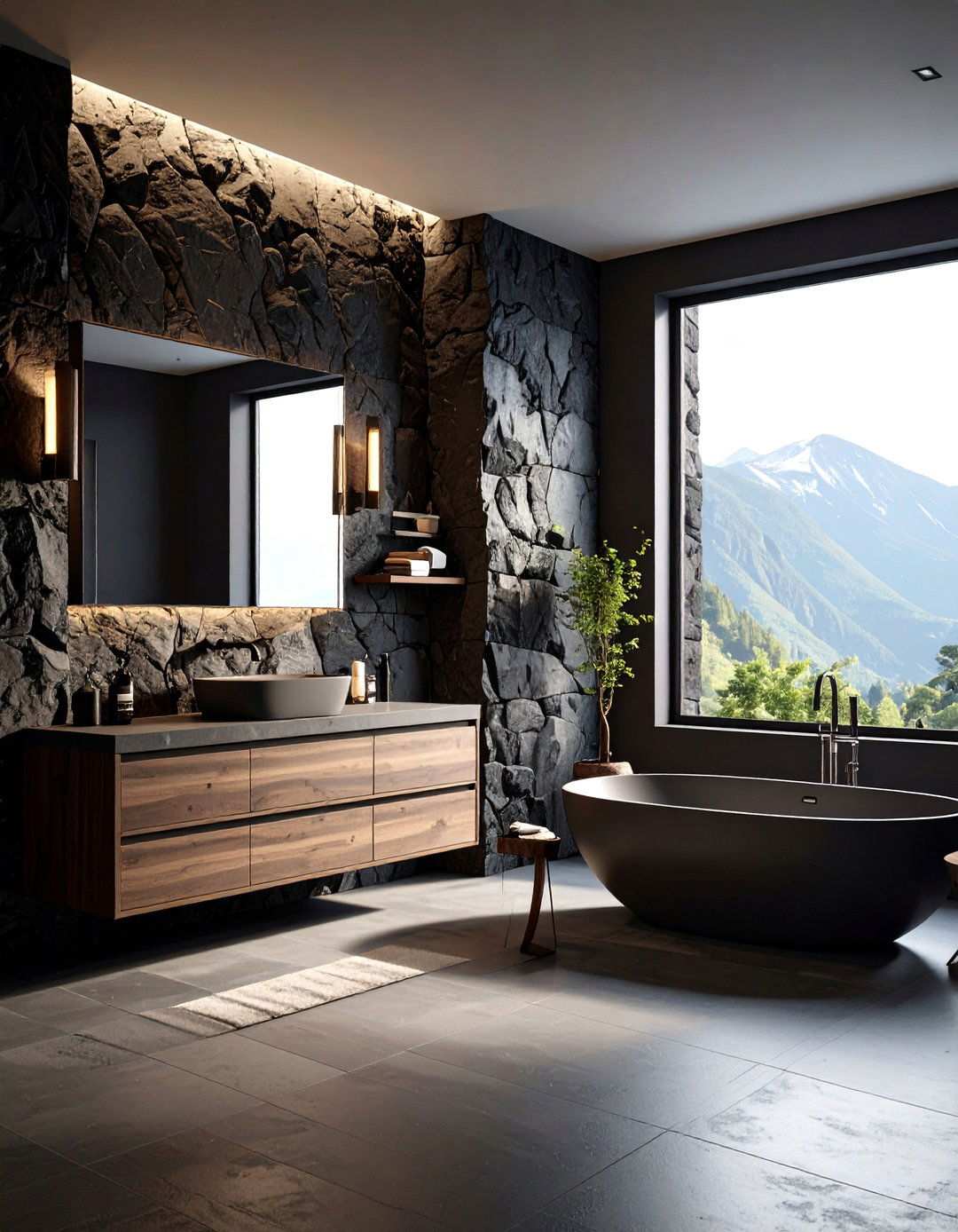 Volcanic Stone Texture Walls - 24 Tropical Bathroom Ideas