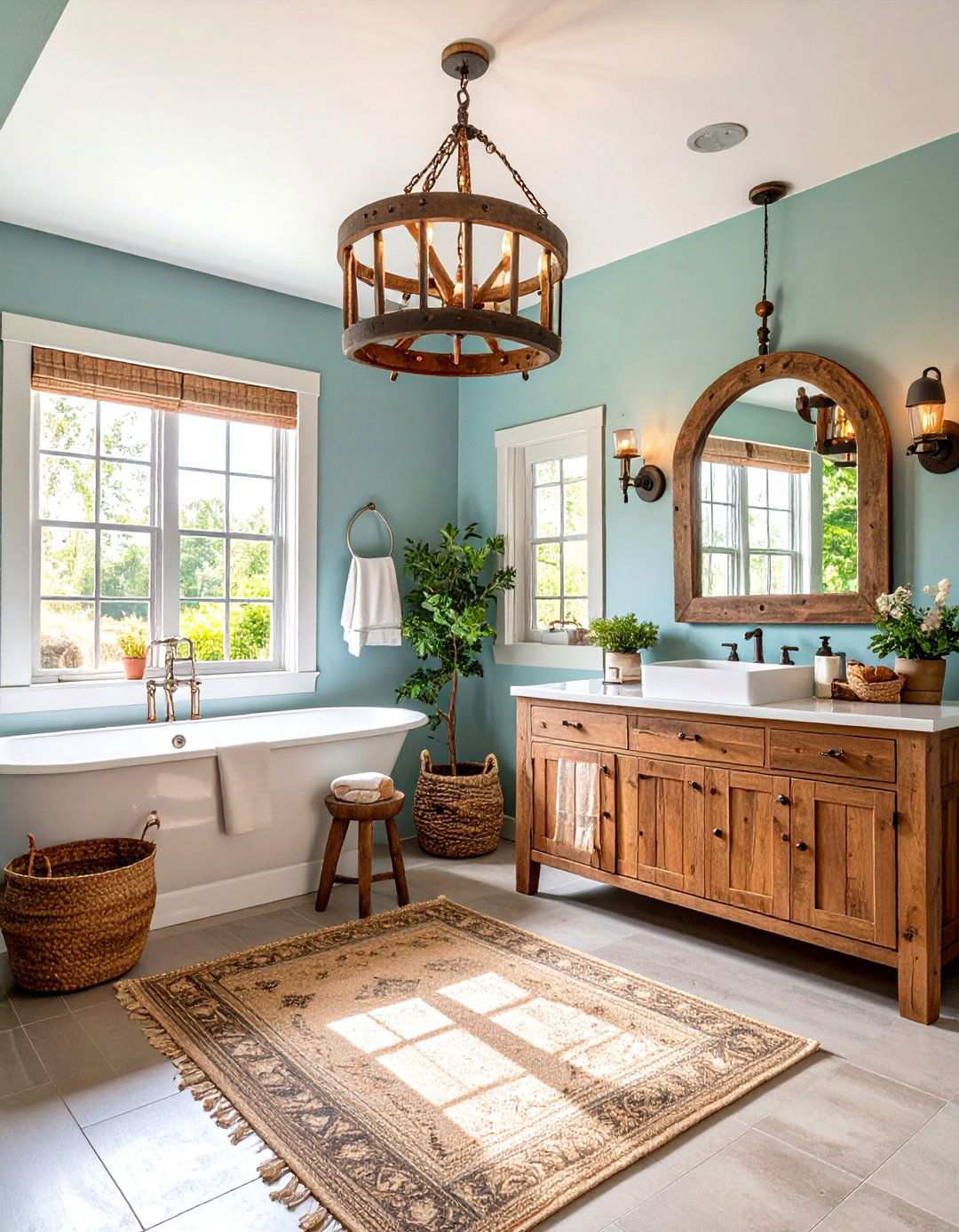 Wagon Wheel Western Bathroom with Pioneer Heritage - 24 Western Bathroom Ideas