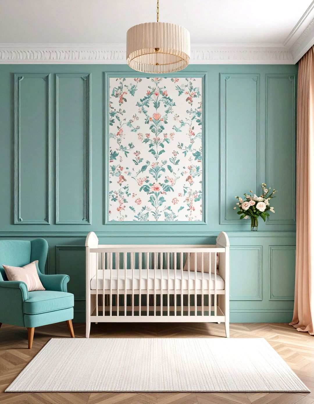Wainscoting with Wallpaper - 24 Nursery Accent Wall Ideas