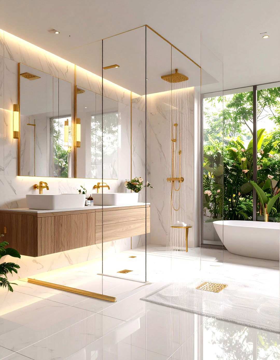 Walk In Shower Paradise - 24 White and Gold Bathroom Ideas