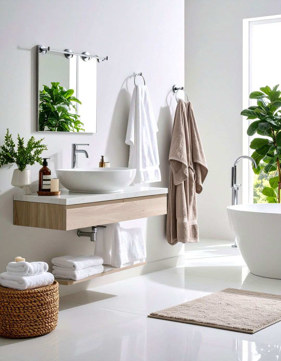 Wall Mounted Towel and Hook System - 24 Pedestal Sink Storage Ideas