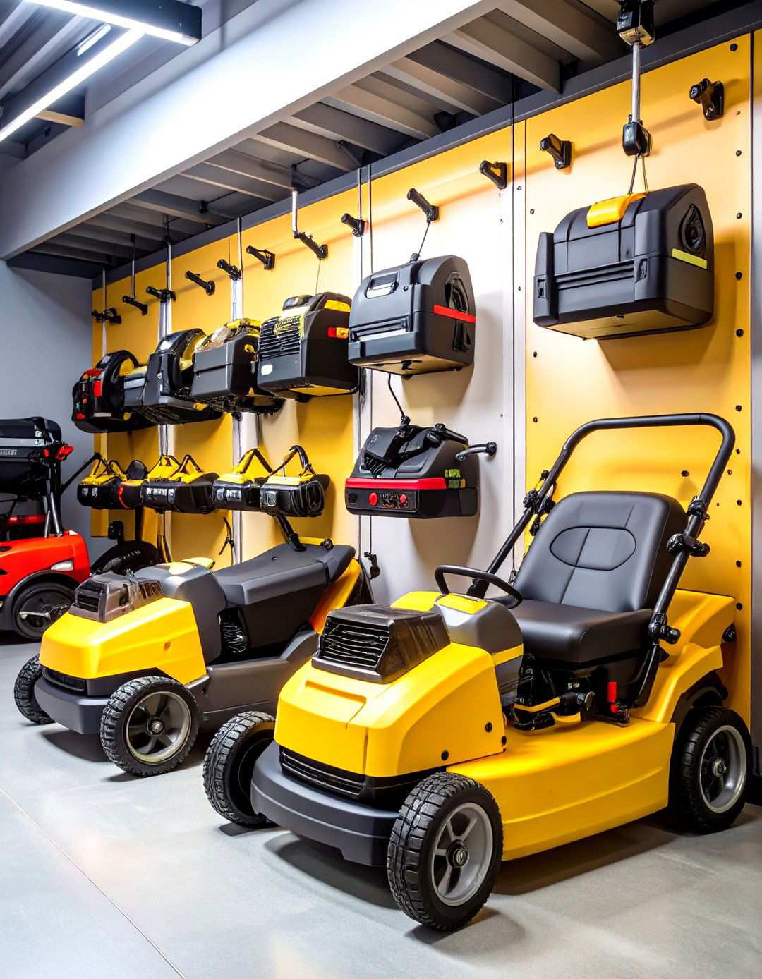 Wall Mounted Vertical Storage System - 24 Lawn Mower Storage Ideas