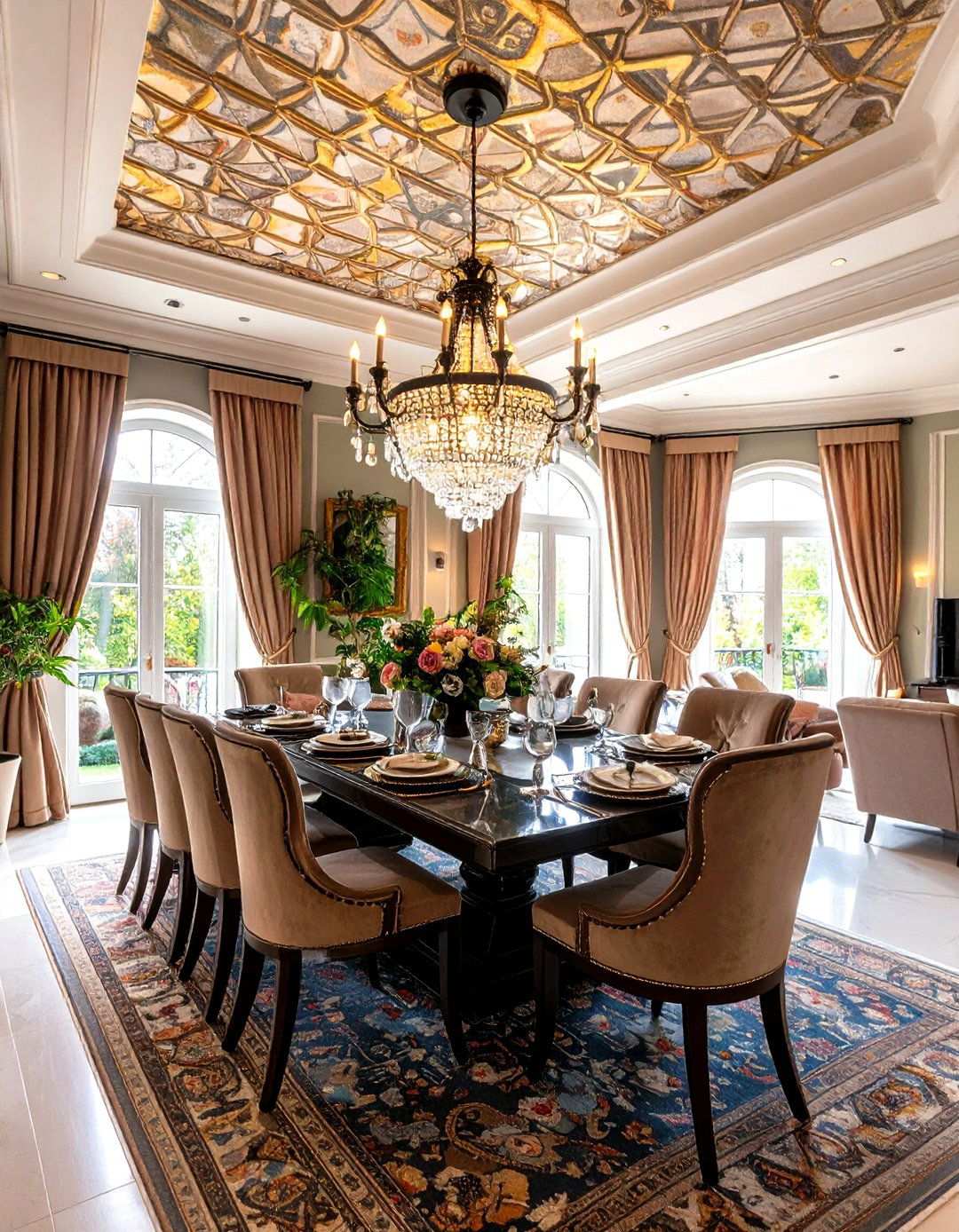 Wallpapered Statement Tray Ceiling - 24 tray ceiling ideas