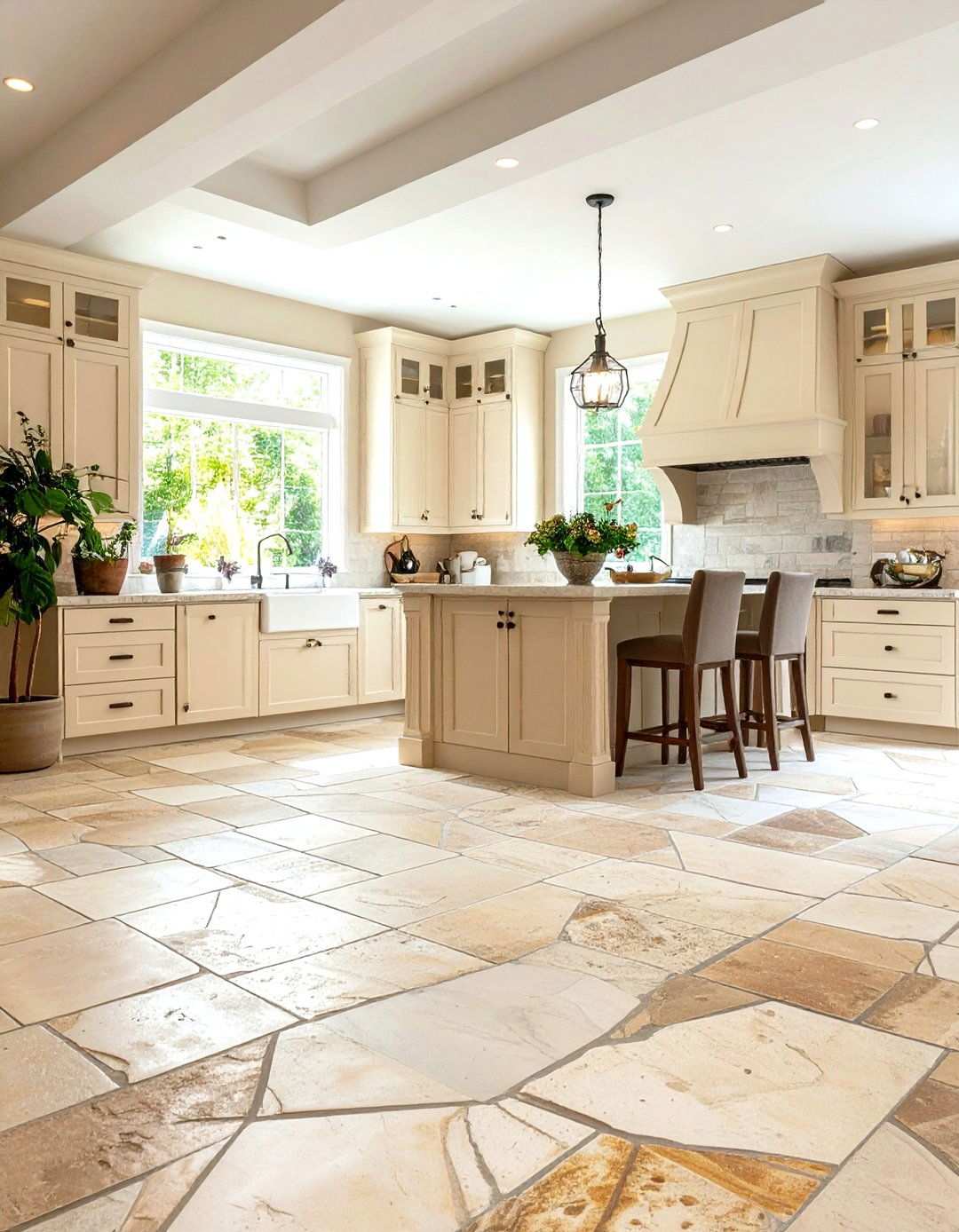 Warm Beige Limestone Flagstone Flooring - 24 Kitchen Floor Ideas