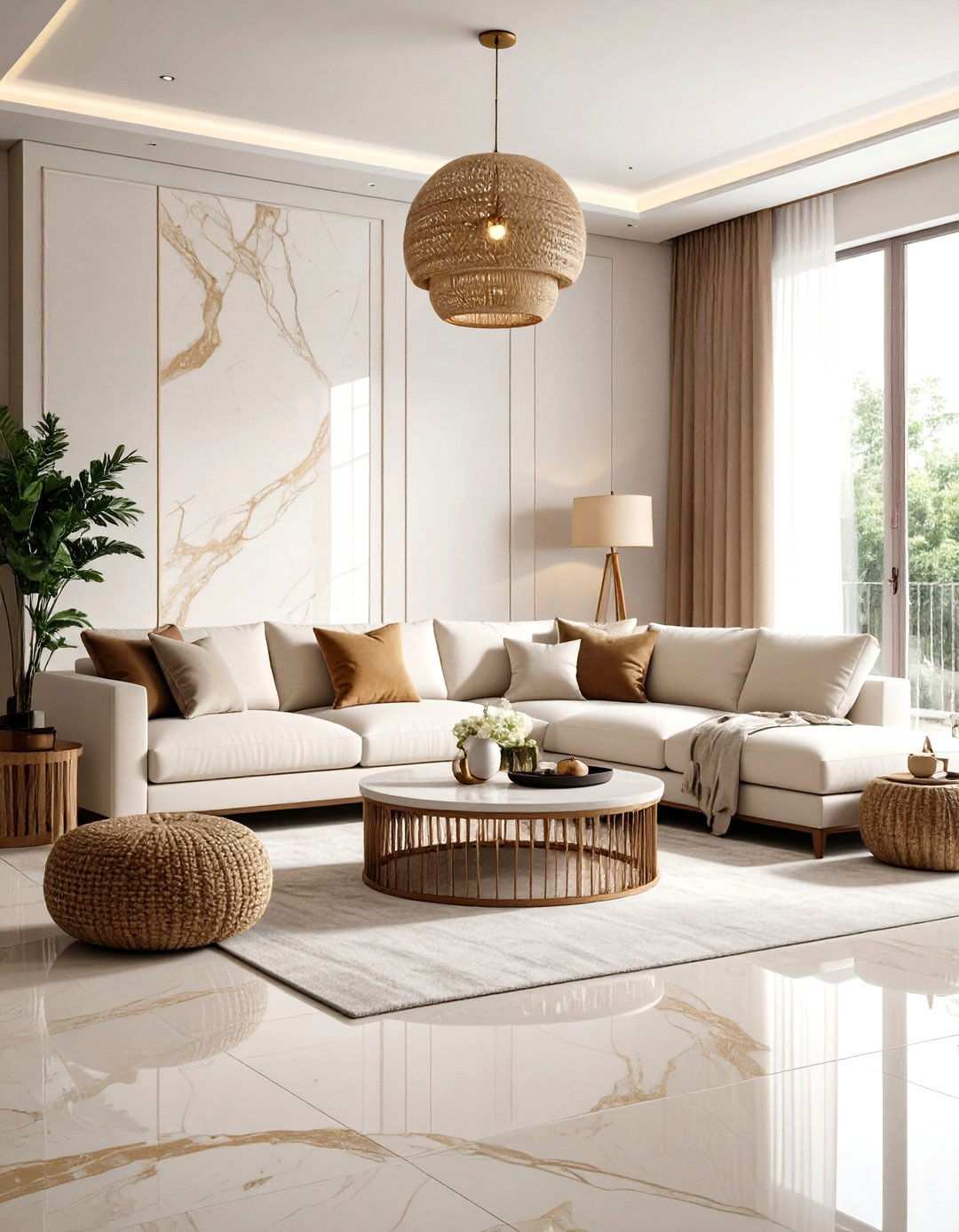 Warm Beige Marble Comfort Zone - 24 Marble Floor Living Room Ideas