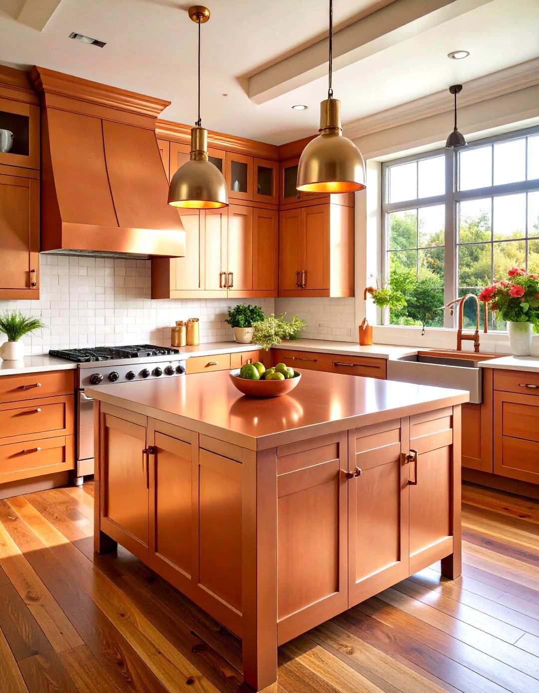 Warm Copper Metal Accents - 24 what color countertops go with oak cabinets