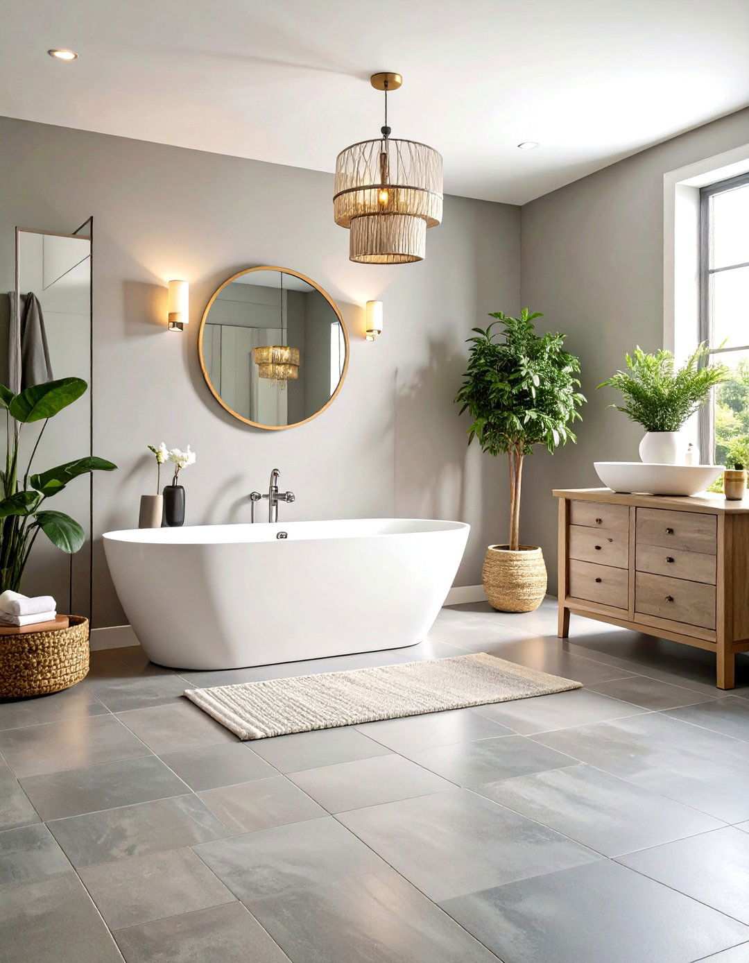 Warm Gray Contemporary Scheme - 24 Penny Tile Bathroom Floor Ideas