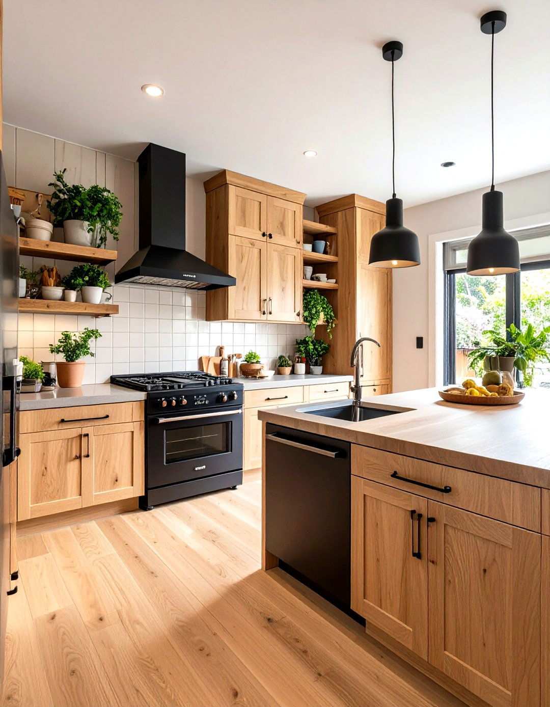 Warm Natural Wood Galley Kitchen - 24 Small Kitchen with Black Appliances Ideas