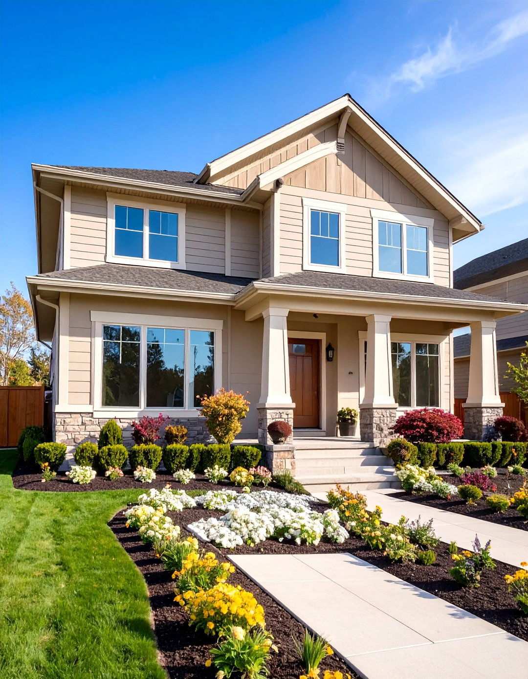 Warm Neutral Beige and Cream Harmony - 24 Two-tone Siding Designs