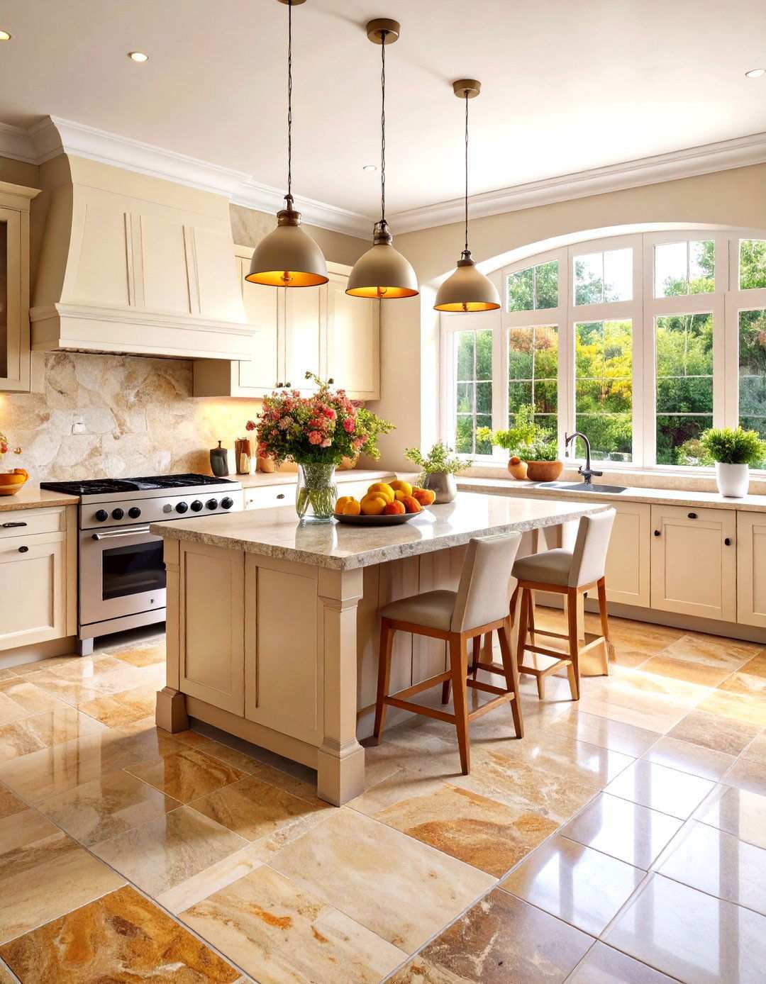 Warm Travertine Stone Ambiance - 24 Kitchen Flooring Ideas