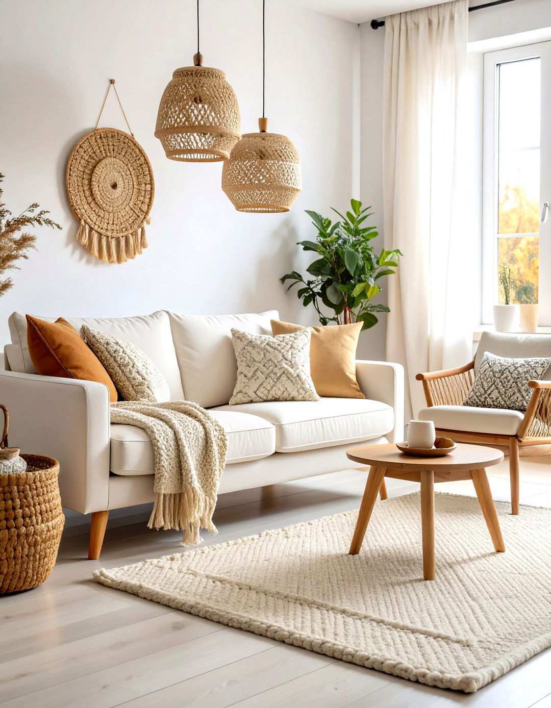 Warm White Scandinavian Living Room - 24 Monochromatic Living Room Ideas
