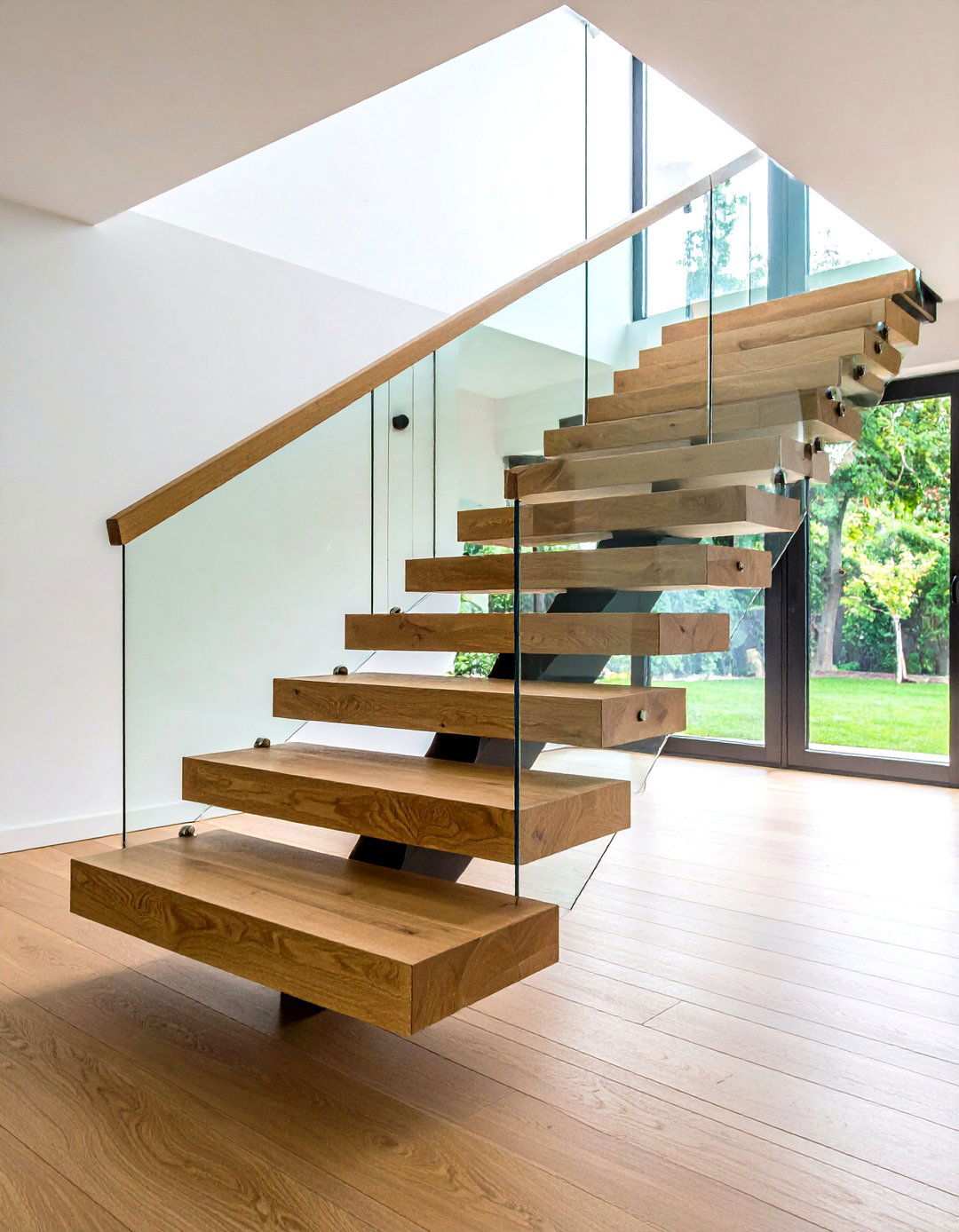 Warm Wood Floating Treads with Glass Panels - 24 Open Staircase Ideas