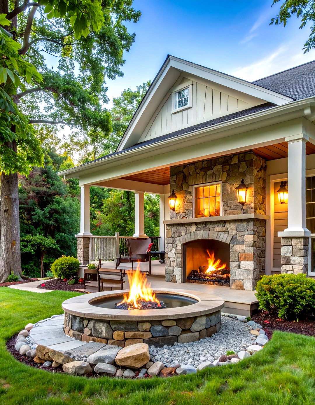 Water Feature and Fire Combination - 24 Porch Fireplace Ideas