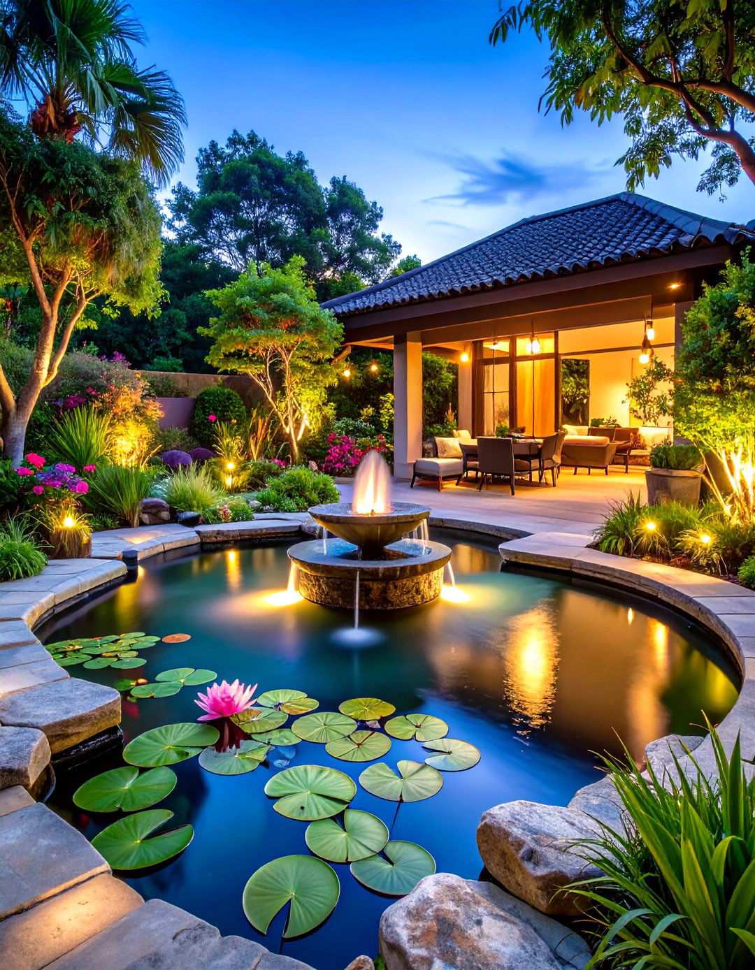 Water Feature Paradise Patio - 24 Tropical Patio Ideas