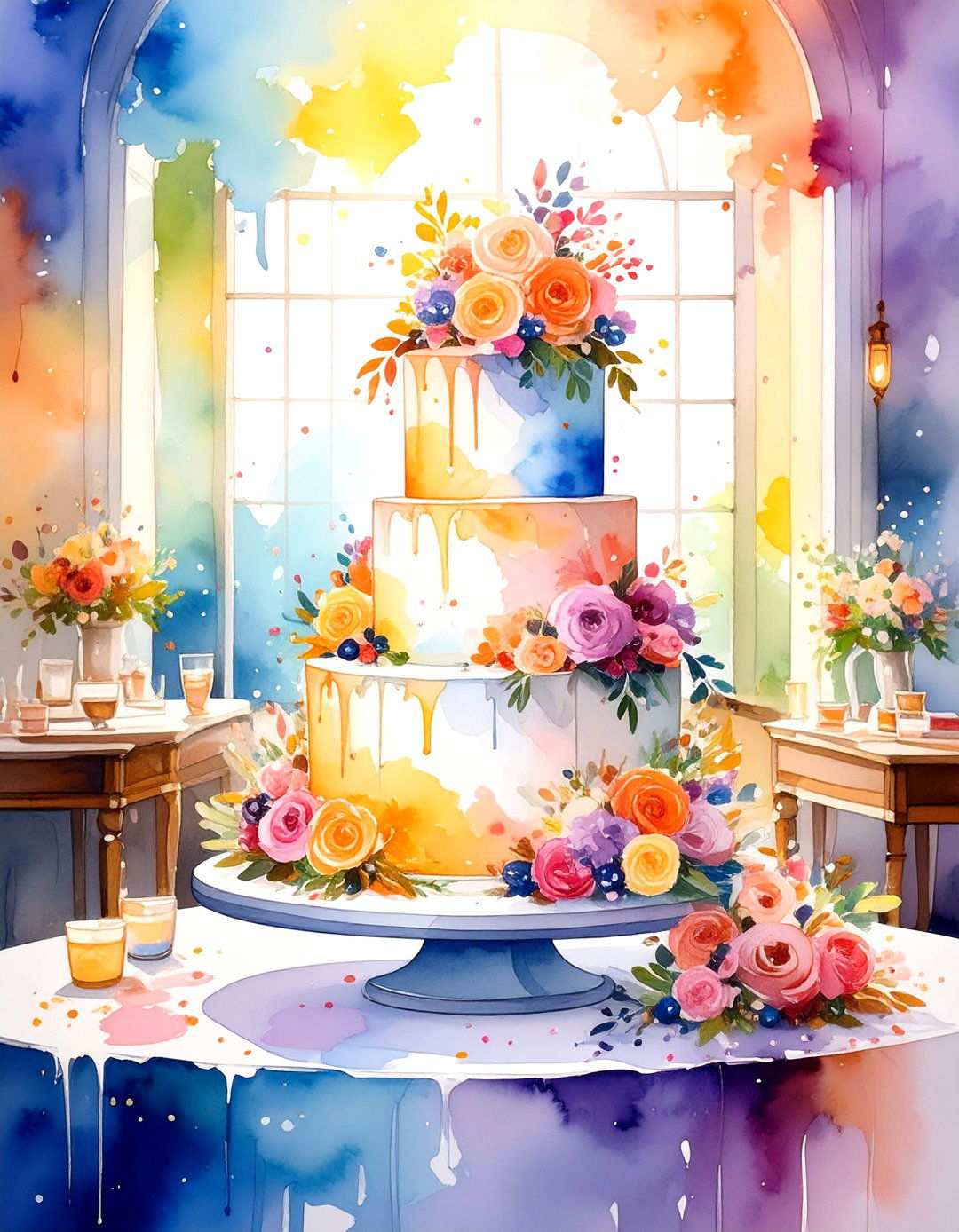 Watercolor Hand Painted Cake - 24 Small Wedding Cake Ideas