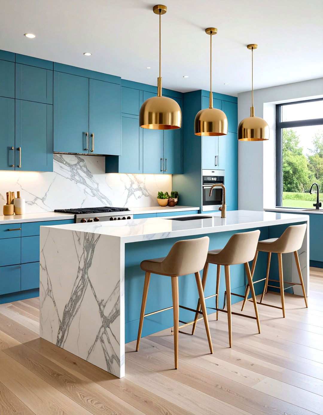 Waterfall Edge Quartz Breakfast Bar - 24 Kitchen Bar Ideas