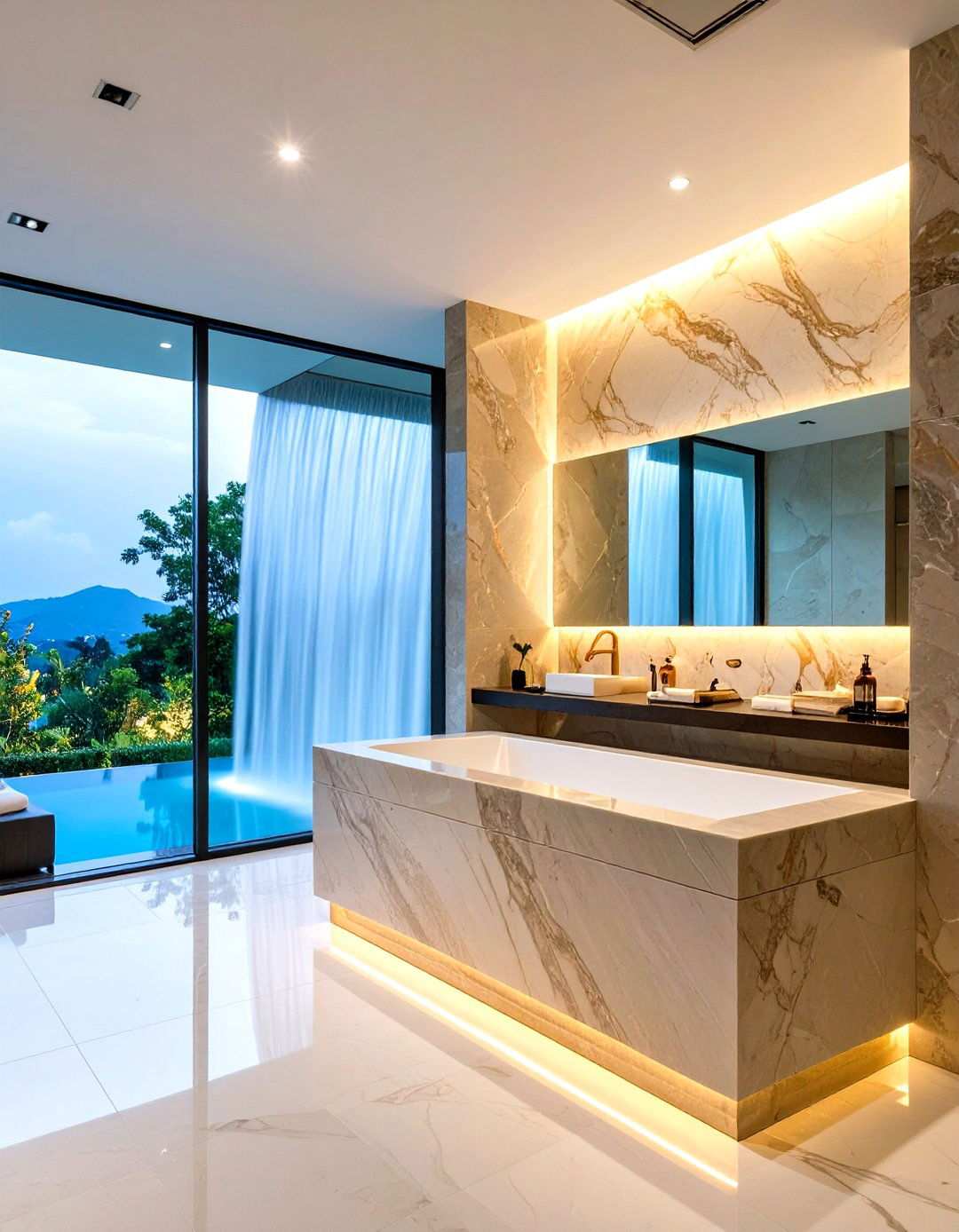 Waterfall Edge Stone Niche - 24 Shower Niche Ideas