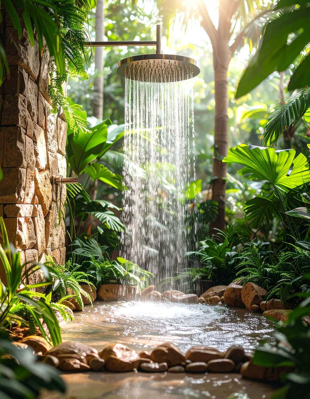 Waterfall Shower Head Rainforest - 24 Tropical Bathroom Ideas