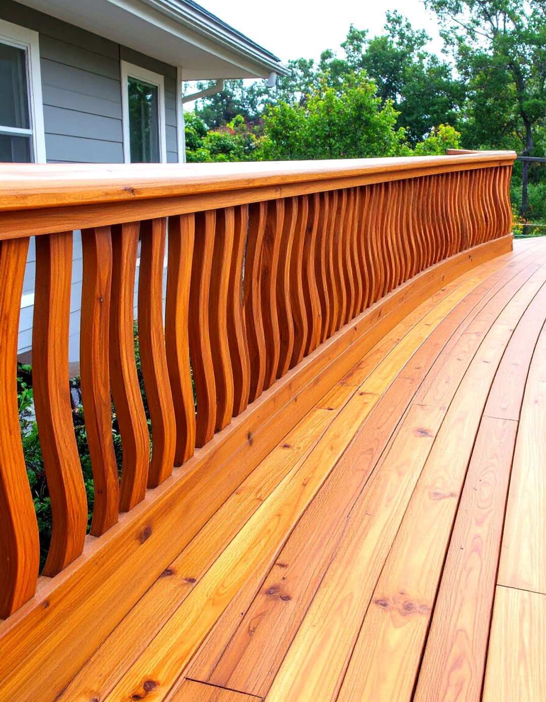Wave Pattern Curved Wood Railing Design - 24 Wood Deck Railing Ideas