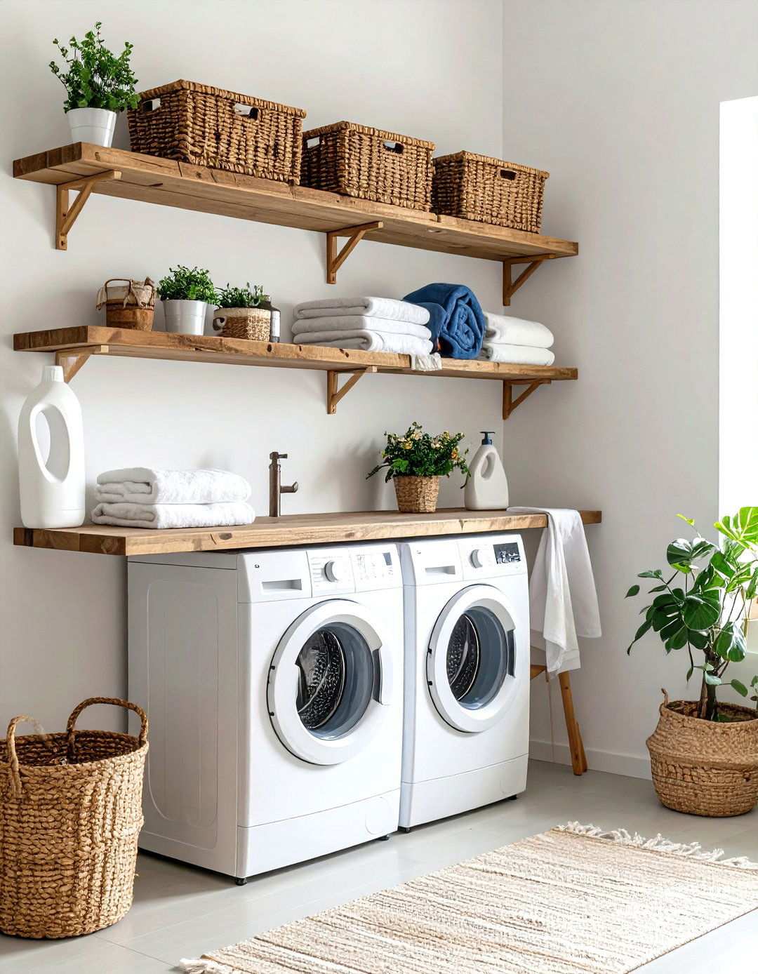 Weathered Wood Floating Shelves Laundry Room - 24 Rustic Laundry Room Ideas