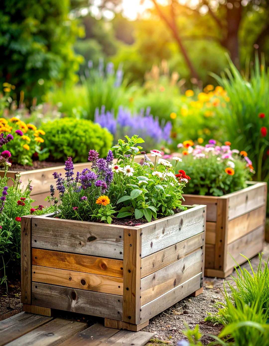 Weathered Wood Planter Boxes - 24 Rustic Landscaping Ideas