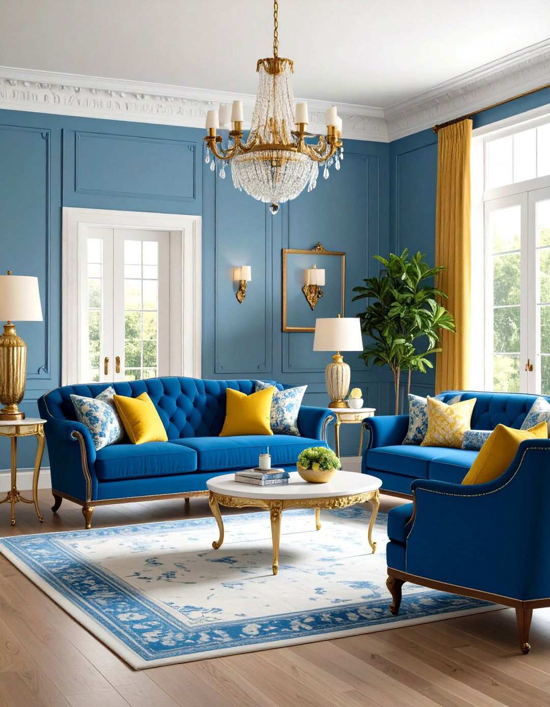 Wedgwood Blue and Cream Yellow Classic - 24 Yellow and Blue Living Room Ideas