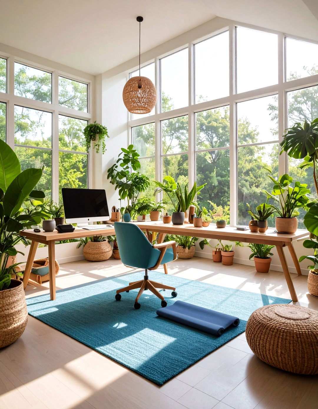 Wellness Focused Sunroom Office - 24 Sunroom Office Ideas