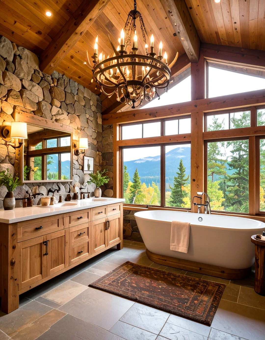 Western Bathroom with Antler Chandeliers and Wildlife Themes - 24 Western Bathroom Ideas