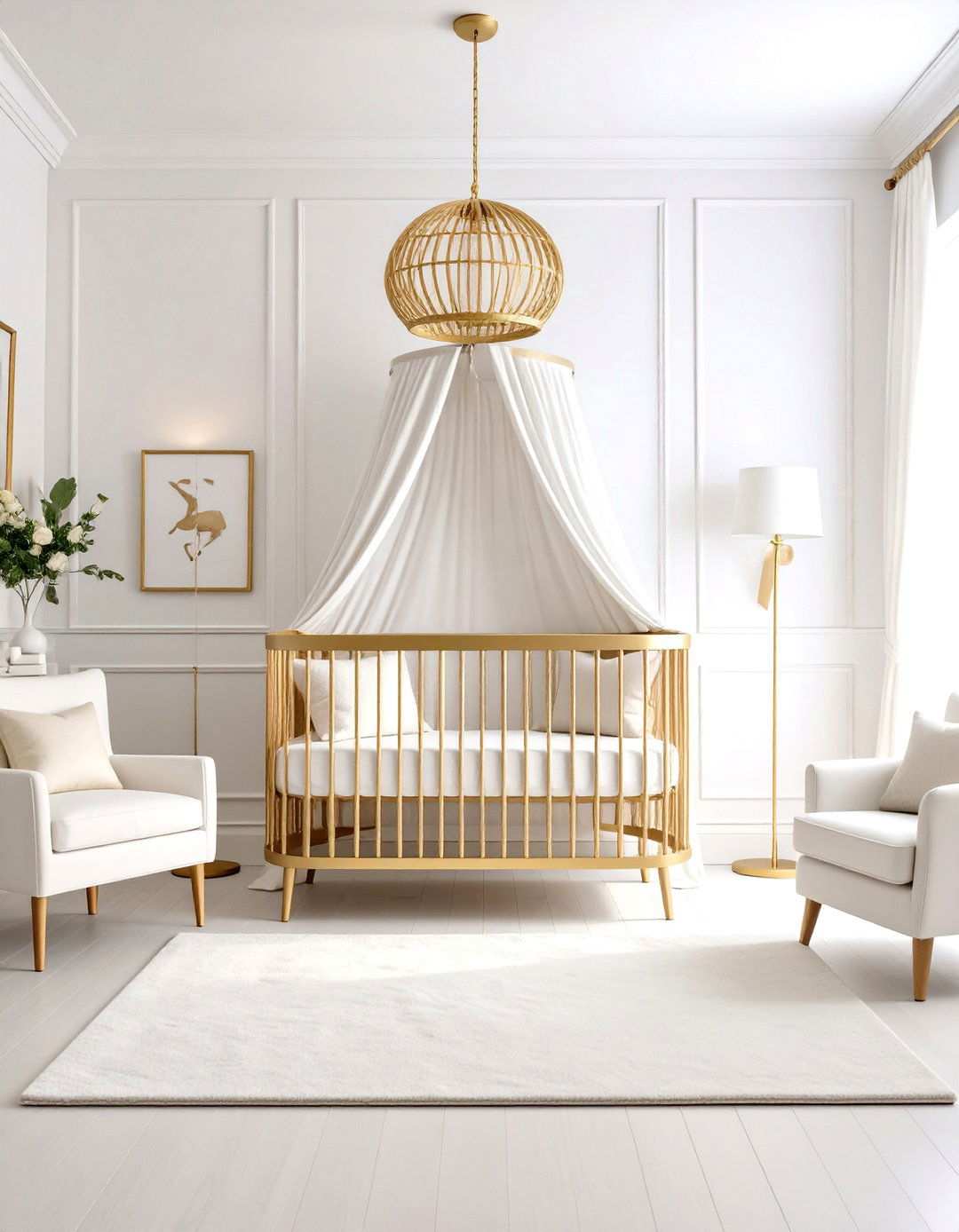 White and Gold Accent Nursery - 24 White Nursery Ideas