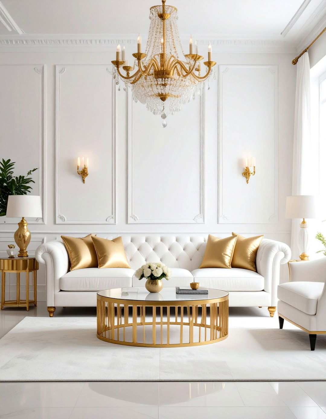 White and Gold Elegant Living Room - 24 Preppy Living Room Ideas