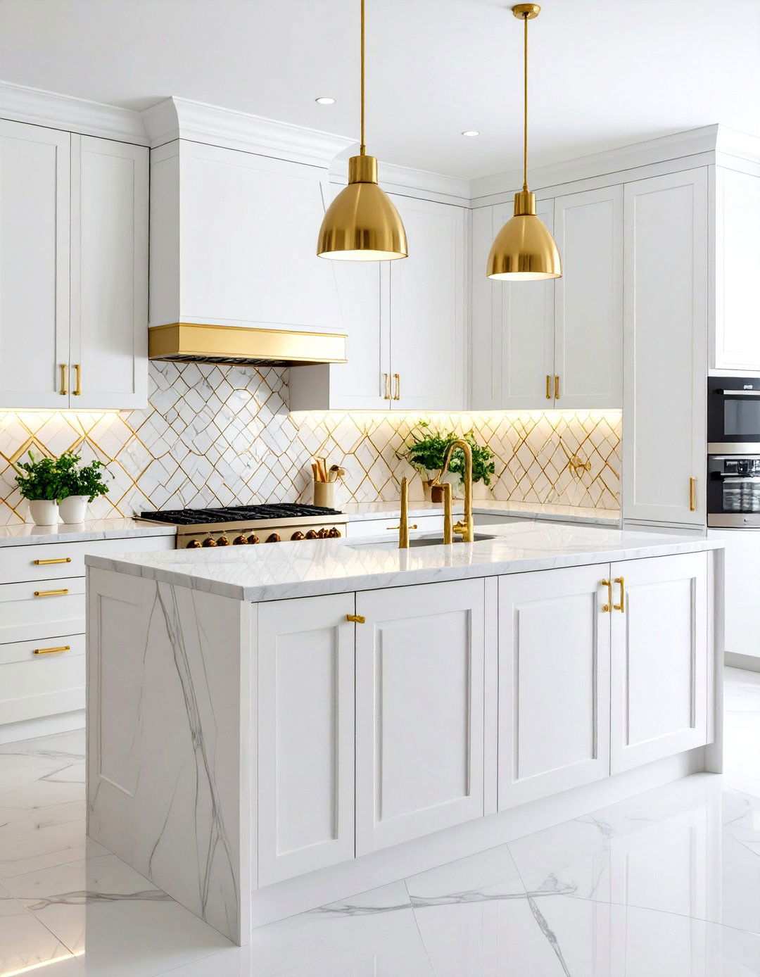 White and Gold Kitchen with Backsplash Design - 24 White and Gold Kitchen Ideas