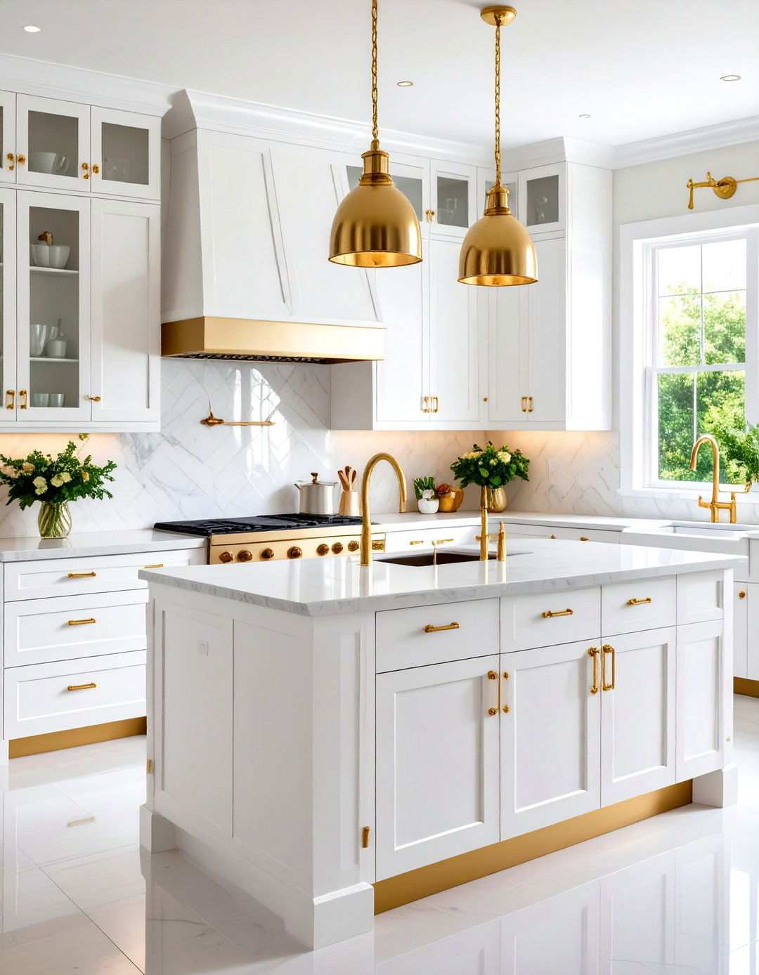 White and Gold Kitchen with Gold Hardware - 24 White and Gold Kitchen Ideas