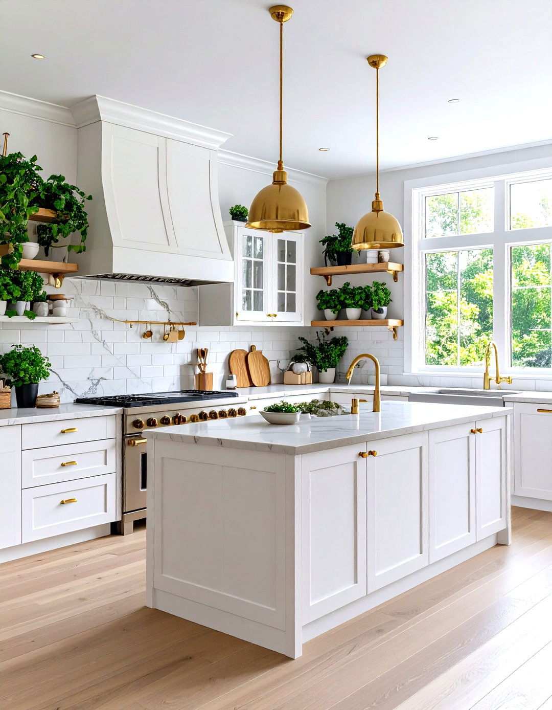 White and Gold Kitchen with Natural Elements - 24 White and Gold Kitchen Ideas