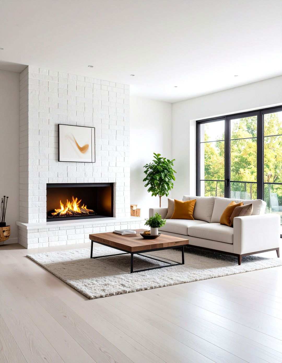 White Brick Accent Wall with Fireplace Integration - 24 White Brick Fireplace Ideas