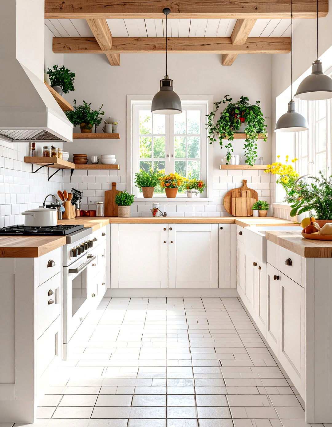White Brick Pattern Tile Floors - 24 White Kitchen Floor Ideas