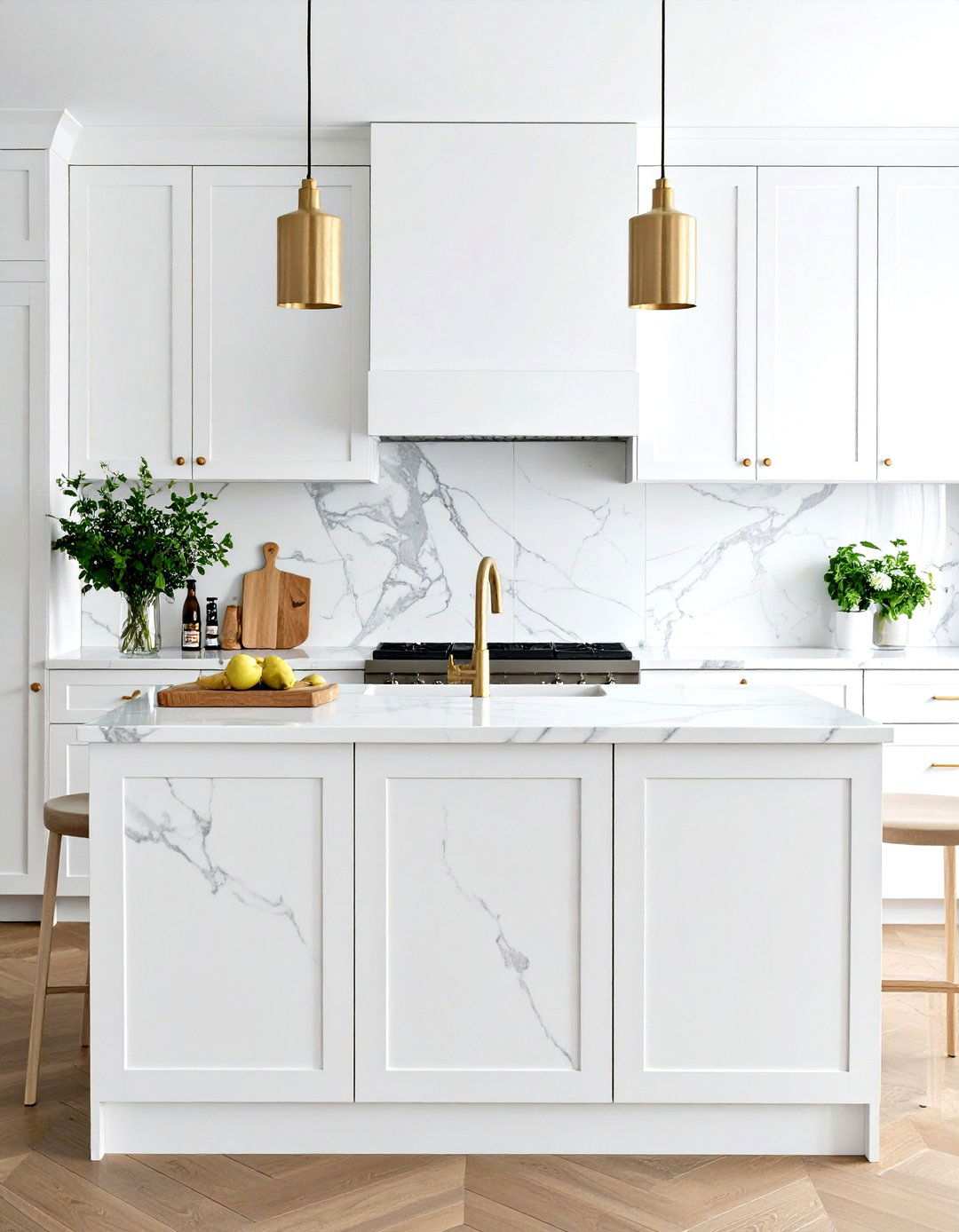 White Carrara Marble Subway - 24 White Kitchen Backsplash Ideas