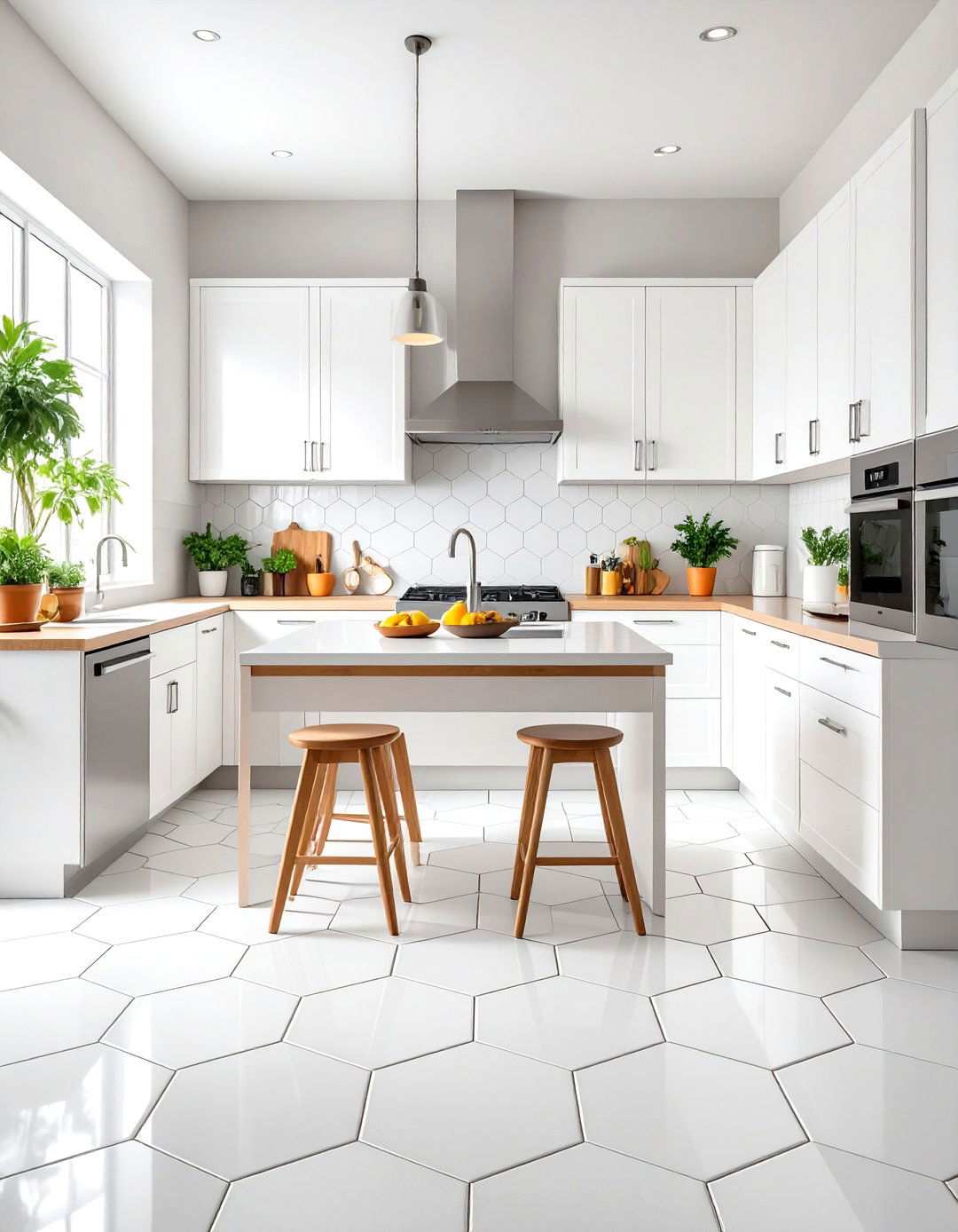 White Ceramic Hexagon Tile Floors - 24 White Kitchen Floor Ideas