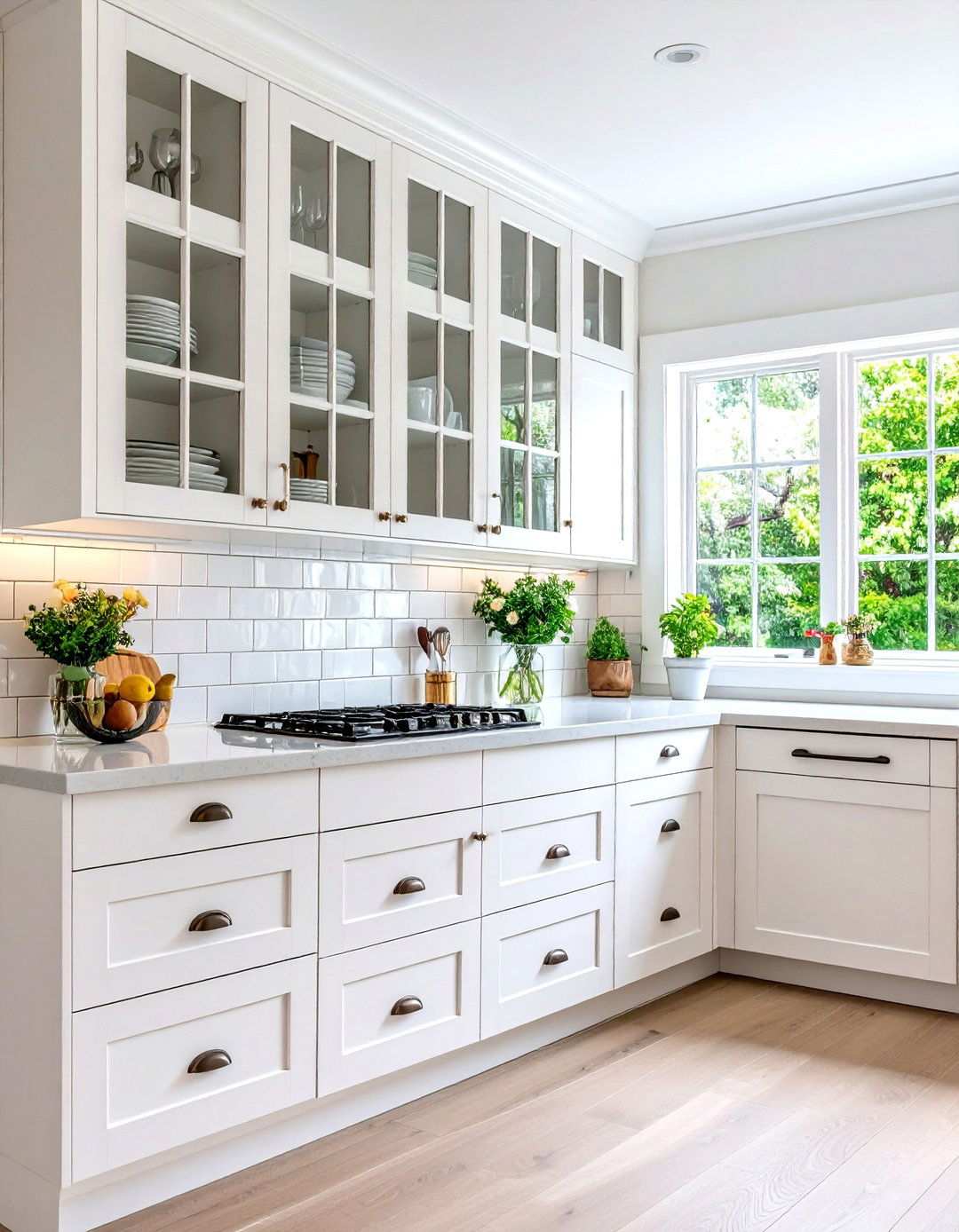 White Frame Clean Lines - 24 Modern Style Glass Kitchen Cabinets