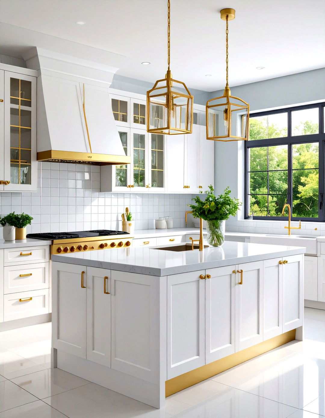 White Glass Block Tiles with Gold Framework Systems - 24 White and Gold Kitchen Backsplash Ideas