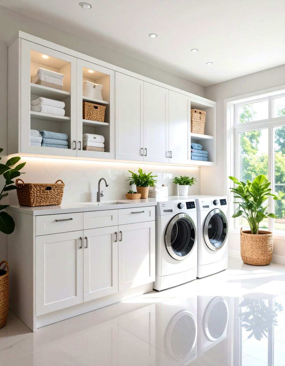 White Glass Front Cabinet Displays - 24 White Laundry Room Ideas