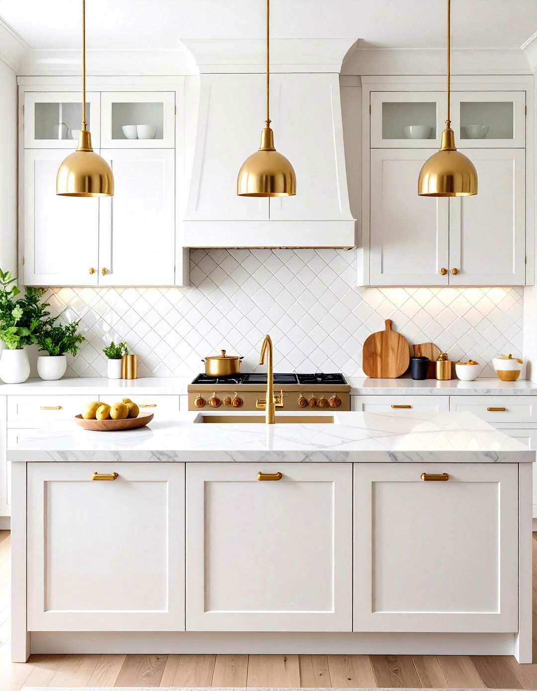 White Handmade Tiles with Gold Metallic Glazed Edges - 24 White and Gold Kitchen Backsplash Ideas