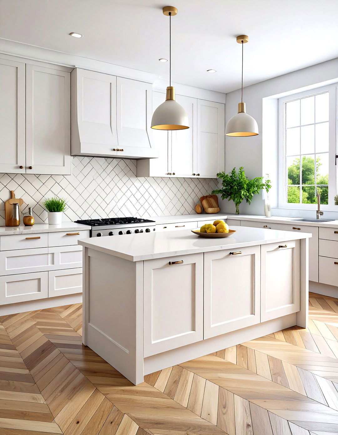White Herringbone Layout - 24 White Kitchen Backsplash Ideas
